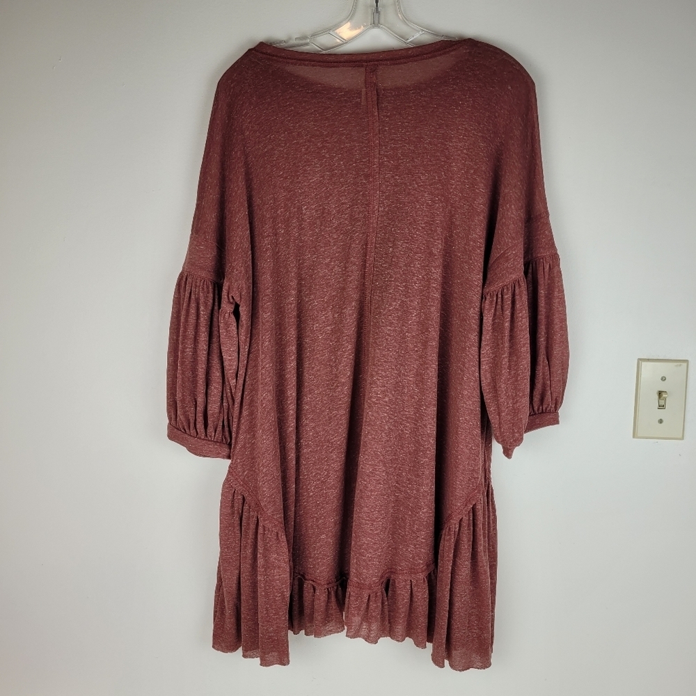 Wishlist Soft Red Linen Blend Dress Ruffle Hem Puff Sleeves Western Cowgirl M - Picture 4 of 11